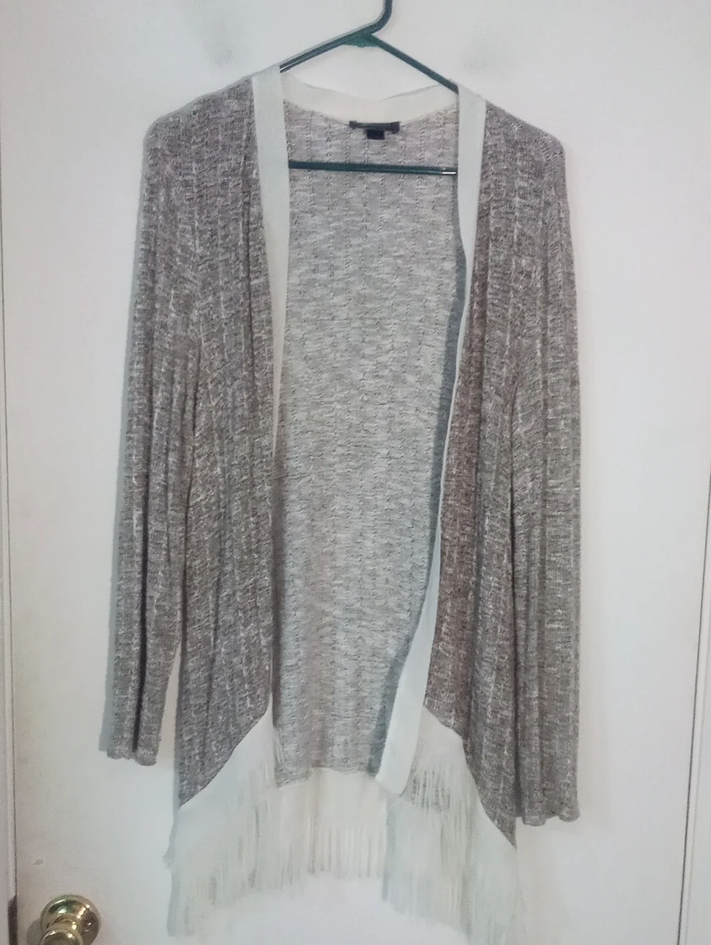 AB Studio Fringe Open-Front Sweater Cardigan XL EUC Brown Cream